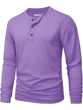 Men's Purple Long Sleeve Henley T-shirts Cotton 3-button Spring Casual